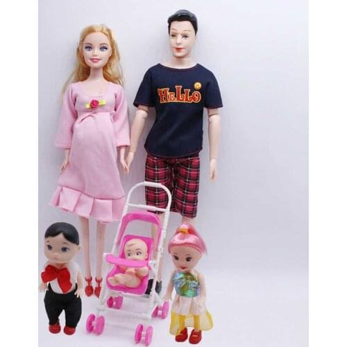 1set/5pcs Family Baby Dolls Pregant Mommy Daddy Doll Kit Reborn Kids Boy Girl Stroller Toy Gift for Christmas Birthday