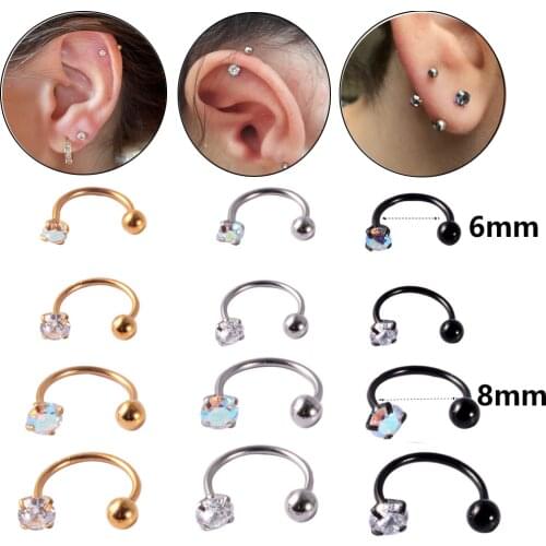 1pc 6/8mm Stainless Steel Zircon Cz Hoop Tragus Cartilage Helix Stud Earring Conch Rook Daith Lobe Ear Screw Piercing Jewelry