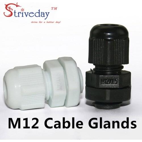 100pcs/lot White Black M12 Nylon plastic cable gland Wiring Accessories cable connector IP68 waterproof Gland