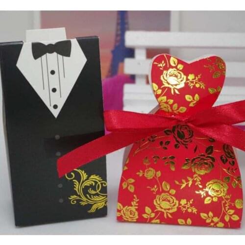 100pcs/lot The Bride And Groom Suit Paper Kraft Wedding Candy Boxes Sweet Packaging Boite Cadeau Sachet Bonbon Mariage Dragees