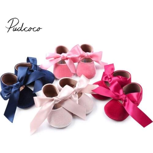 2020 Brand New Infant Newborn Baby Kids Girls Sneaker Party Solid Shoes Toddler Flannel Pricness Casual Shoes Bow First Walkers