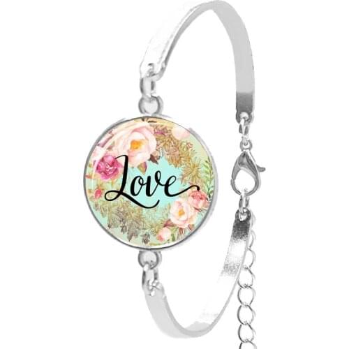 2020 Fashion Glamour Flower Subtitles Glass Cabochon Bracelet Men and Women Jewelry Gift Chain Bracelet
