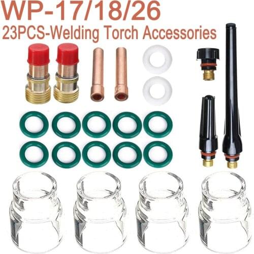 23PCS TIG Stubby Gas Lens 17CB20G 1.0/1.6/2.4/3.2mm #12 Pyrex Cup TIG Gas Lens Alumina Nozzle For WP 17/18/26 TIG Welding Torch