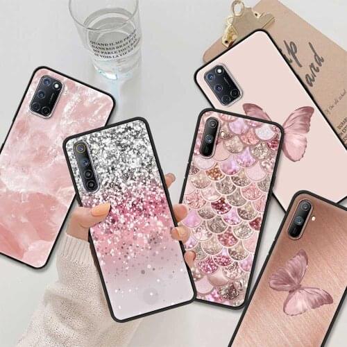 Black phone Case For Realme 8 C21 6 7 Pro C3 XT GT Neo Master 5 7i X50 C15 C11 C12 X7 Bumper Caso Gold Pink Rose Glitter Hearts