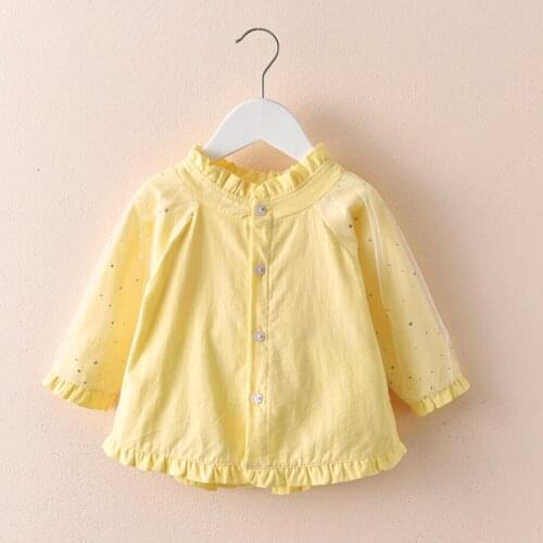 Spring Baby Girls Blouse Children Mesh Long Sleeve Solid Shirt Tops Girls Toddler Lace Collar Cotton Shirts Kids Clothes Gifts