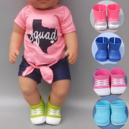 43cm New Born Baby Doll Shoes Boots Black Green Blue Pink Toys Shoes Sneaker baby bona Doll Accessories