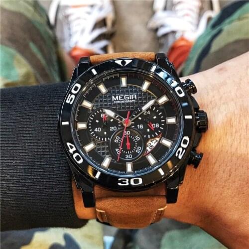 MEGIR Watch Top Brand Man Quartz Watches with Chronograph Sport Waterproof Clock Man Watches Military Luxury Mens Watch Analog
