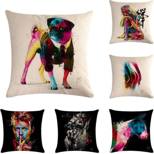 Square 18" Cotton Linen Colorful Man Patterns Printed Sofa Decorative Seat Cushions Covers Almofada Alphabet ZY474