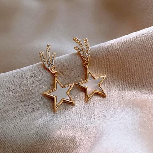 YAOLOGE Elegant Rhinestone Pendant Earrings 2020 New Fashion Five-pointed Star Earrings Womens Simple Wedding Party Jewelry