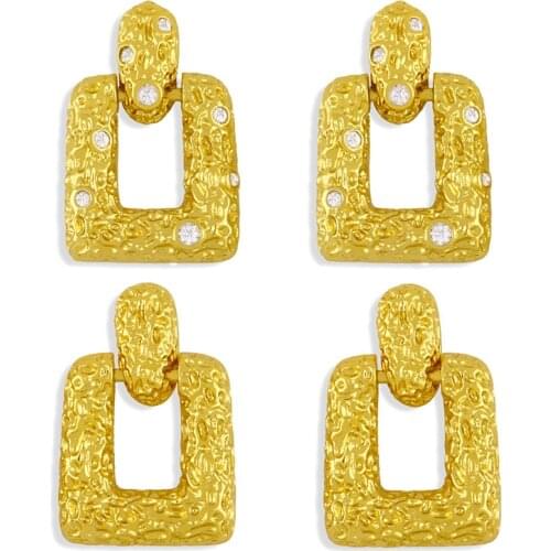 FLOLA Gold Plated Square Earrings For Women Korean Drop Earrings Dangle CZ Pave Cubic Zirconia Wholesale Jewelry Gifts ersw82