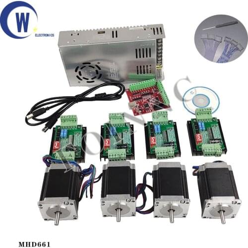 Juego de controladores CNC, 4 ejes, 4 TB6600, controlador de motor paso a paso, Nema23, fuente de alimentación, línea de señal