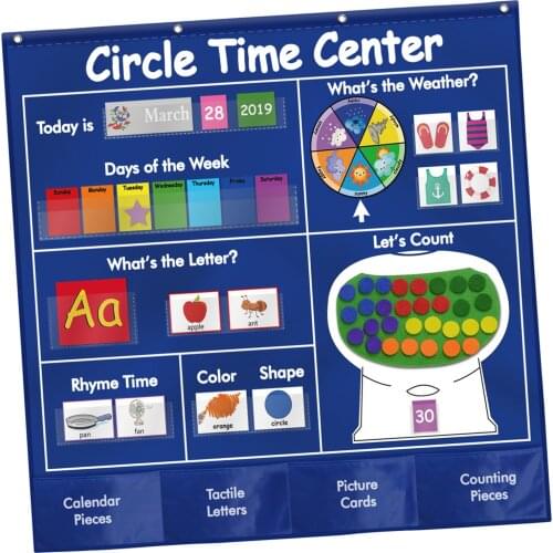Kids Circle Time Center Pocket Chart Set School Learning Calendar Weather Chart Calendar/Letters/Numbers Pocket Chart