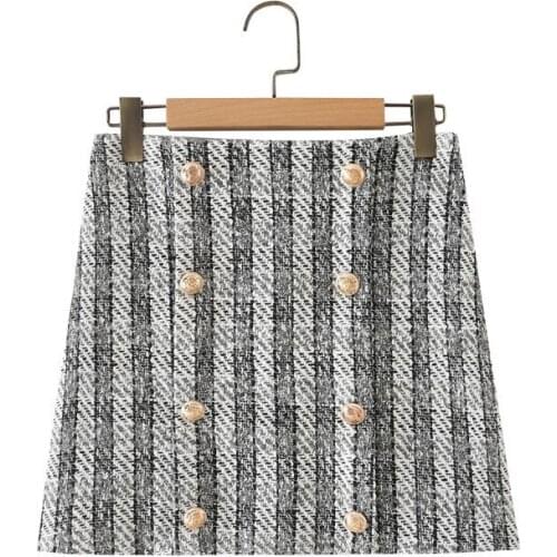 Korean Version 021 Summer New Small Fragrance Metal Buckle Temperament Coarse-woven Half-body A-word Skirt DLBSQ415