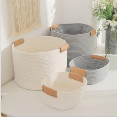 Dirty clothes basket cotton rope woven leather handle to store clothes household laundry basket cosmetics sundries