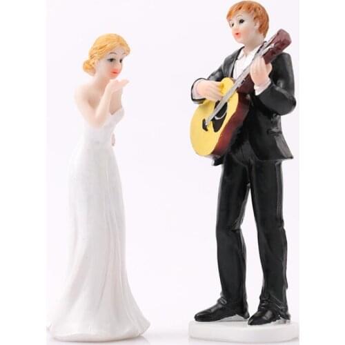 Love Serenade Guitar Playing Groom Wedding Cake Topper bride and groom cake topper figurines with free shipping