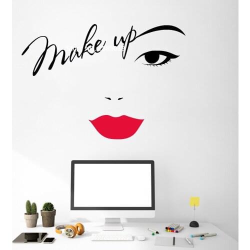 Makeup Eyebrows Wall Decals Red Lips Stickers Vinyl Lettering Decal Beauty Salon Cosmetics Shop Decor Fashion Wall Design LC1117