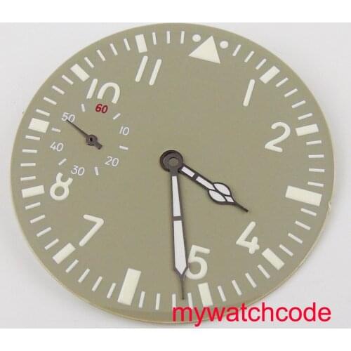 38.9mm gray no logo luminous watch dial fit ETA 6497 6498 hand winding movement mens watch (Dial+hand)