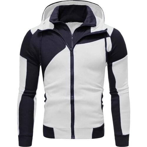 Men Autumn Winter Color Block Dual Zipper Sweatshirt Long Sleeve Hoodie Coat sweatshirts jackets men