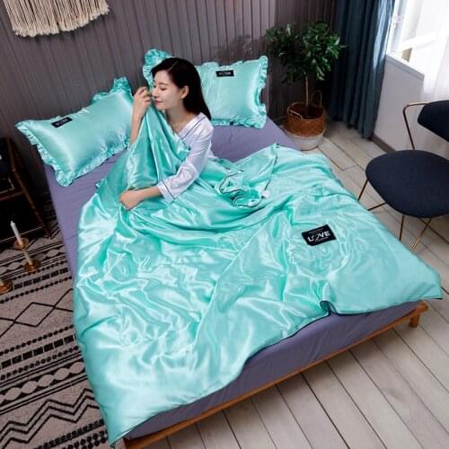 Washed Silk Summer Air Condition Thin Soft Silk Quilt for Student Adult Office Sofa Bed Travel Airplane Home Textiles