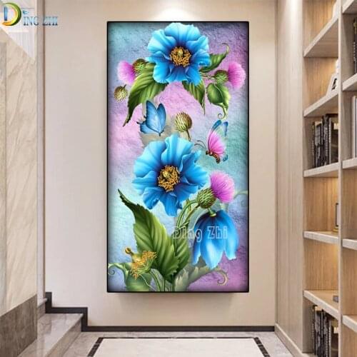 Diamond Embroidery Blue Flowers 5D Diamond Painting Kit Set Cross Stitch Mosaic Animal Butterfly Hallway Home Decoration Gift