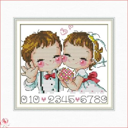 Cute Couple Cartoon Characters Cross Stitch Kit 14CT 11CT Counted Printing Fabric DIY Embroidery Kit Home Wall Deco Painting