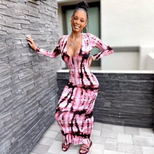 2021 Summer New Fashion Sexy Temperament Printed Long Sleeve Dress