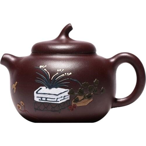 New Mud Painted Teapot Yixing Original Ore Purple Eggplant Puree Tomato Melon Purple Clay Pot Household Kung Fu Tea Set