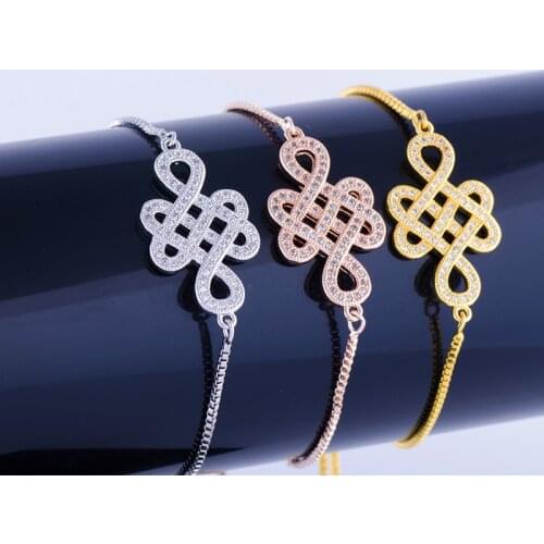 Wholesale Chinese Knot Connectors Jewelry Accessories Micro Pave Zircon Brass Jewelry Charm Bracelet Fit Women Handmade Gift