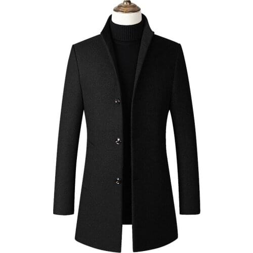 Autumn Woolen Coat Mens Mid-length Middle-aged Mens Stand Collar Daddy Clothes Trench Coat Mens Casual Jacket