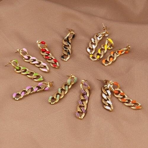 Punk Cuban Chain Earrings Color Earrings Thick Earrings Stainless Steel Earrings For Women Earrings Jewelery Charm Earrings Gift