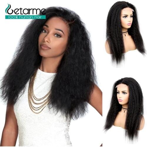 Kinky Straight Lace Front Human Wig Human Brazilain Remy Hair 180% Density Transparent Part Lace Human Hair Wigs For Black Women