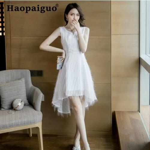 Plus Size 2019 Summer Bodycon Dress Women with Tassel Sleeveless Formal Evening Party Dress Women White Ladies Dresses Elegant