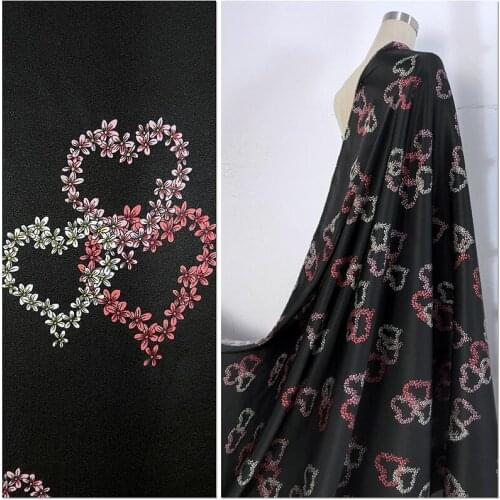 Mulberry Silk Skirt Pants Fabric Cheongsam Dress Shirt Printing Stretch Satin Heart-shaped Wreath