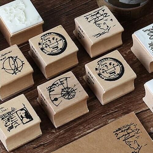 1pc X Vintage Time Passphrase Decoration Stamp Wooden Rubber Stamps for Scrapbooking Diary Decoration Standard Stamp