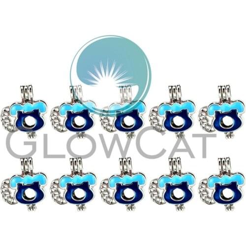 Blue Enamel Telephone Beads Cage Perfume Essential Oil Diffuser Pearl Cage Locket Pendant 10x K1007