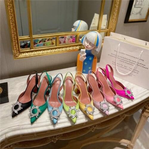 New Brand women Pumps Luxury Crystal Slingback High heels Summer Bride Shoes Comfortable triangle Heeled Party Wedding Shoes