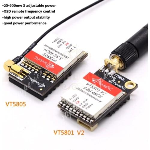PandaRC VT5801 V2 VT5805 FPV Video Transmitter 5.8G 48CH 25/100/200/400/600mW Switchable OSD Adjustable SMA MMCX VTX Lollipop