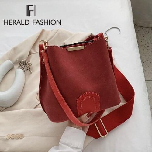 Vintage Matte Crossbody Bag PU Leather Shoulder Bag Wide Shoulder Strap Bucket Bag 2020 Trendy Messenger Bag Lady Handbag sac