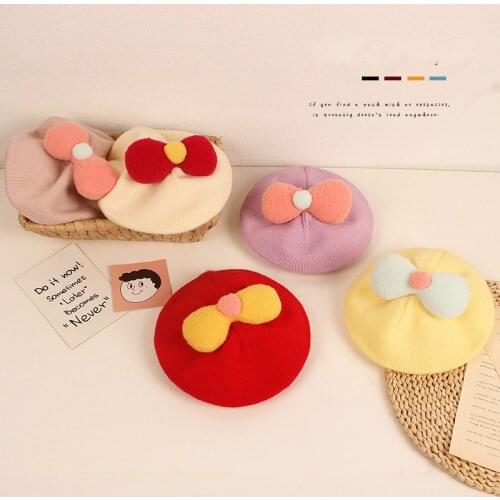 FOCUSNORM 5 Colors Newborn Baby Boys Girls Knit Beanies Hats Bowknot Solid Warm Lovely Caps