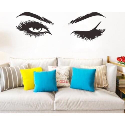 Woman Eye Wall Sticker Eyes Quote Wall Stickers Vinyl Eyelashes Wall Decals For Girls Bedroom Eyebrows Store Beauty Salon Decor