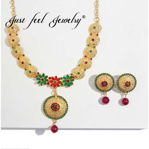JUST FEEL Luxury 2 Colors Crystal Jewelry Stes For Women Indian Arab Dubai Wedding Imitation Pearl Beads Earrings Necklace Set