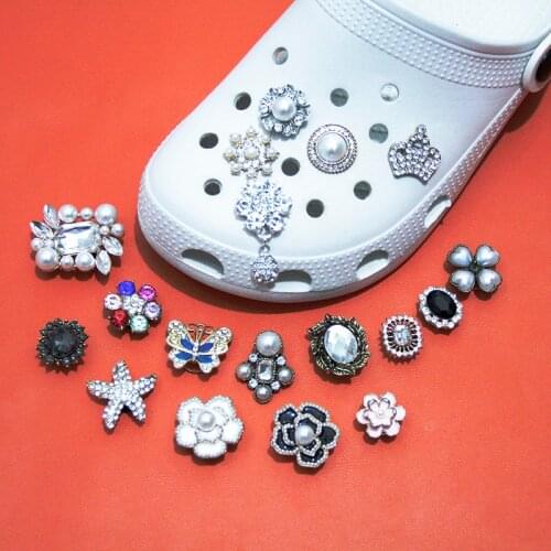 1PCS Butterfly Rhinestone Shoe Croc Charms JIBZ Metal pearl Button Shoes Decorations Accessories For Kids Girl Women Party Gifts