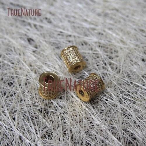 10Pcs Top Seller Clear Zircon Micro Inserts Pure Gold Color Cylindrical Beads Copper Beads 8x9mm BE779