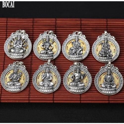 100% S925 silver six-character mantra pendant for men/ women Thai silver inlaid zodiac guardian god rotation good luck