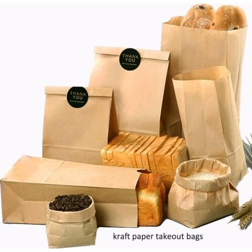 100pcs/lot 7 Sizes Kraft Paper Gift Bags Sandwich Bread candy Bags takeout wooden color Bags Party Wedding Favour free shipping