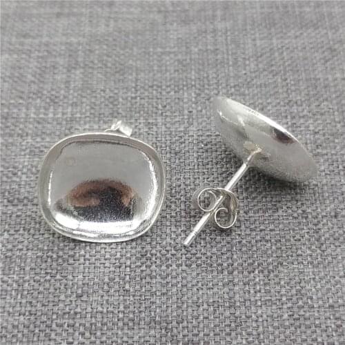 2 Pairs 925 Sterling Silver Square Stud Earring Setting Square Bezel Cup w/ Back