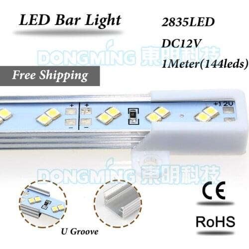 2835 LED luces strip DC 12V double row LED bar light 1M 144leds kitchen wardrobe with Aluminium U/V profile cold/warm white