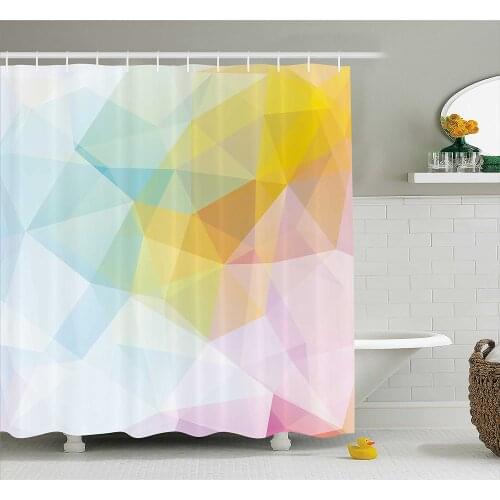 Abstract Shower Curtain Pale Modern Rainbow Ombre Colored Image Squares and Sharp Lines Bath Curtains For Bathroom Bathtub