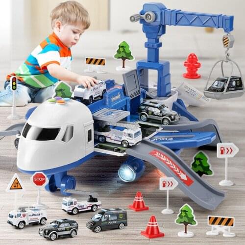 Childrens toy storage inertial deformation aircraft ejection track with gold car music early education inertial toy car model