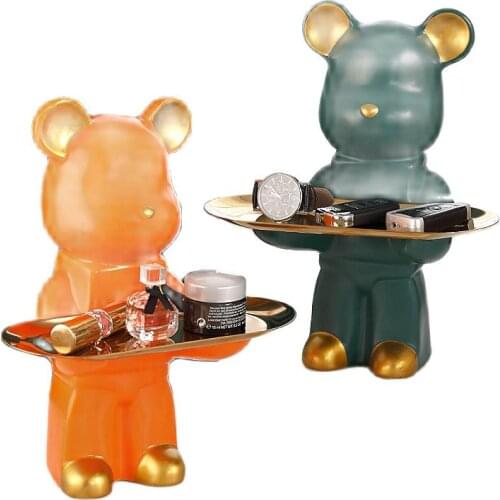 Home Room Decor Figurine Miniature Cute Bear Sculpture Table Decoration Modern Multifunction Desktop Storage Decorative Statue
